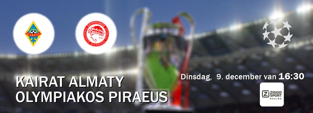 Wedstrijd tussen Kairat Almaty en Olympiakos Piraeus live op tv bij Ziggo Sport 3 (dinsdag,  9. december van  16:30).