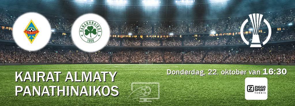 Wedstrijd tussen Kairat Almaty en Panathinaikos live op tv bij Ziggo Sport 4 (donderdag, 22. oktober van 16:30). Wedstrijd tussen Kairat Almaty en Panathinaikos live op tv bij Ziggo Sport 4 (donderdag, 22. oktober van 16:30).