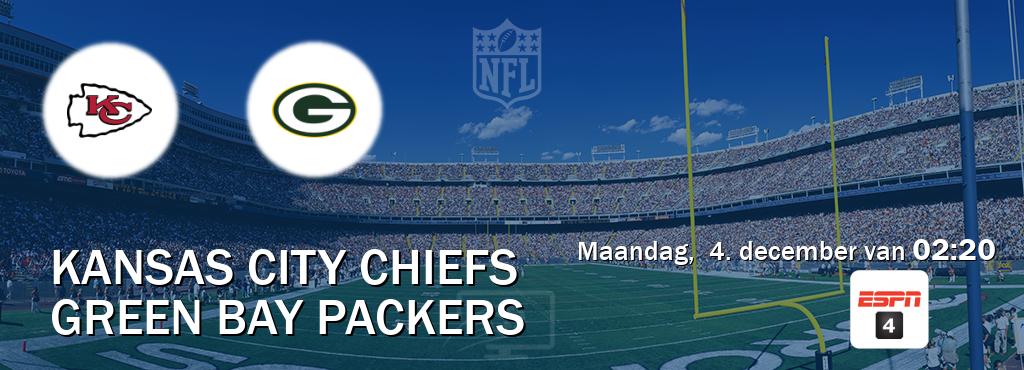 Wedstrijd tussen Kansas City Chiefs en Green Bay Packers live op tv bij ESPN 4 (maandag,  4. december van  02:20).