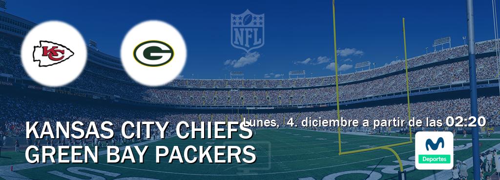 El partido entre Kansas City Chiefs y Green Bay Packers será retransmitido por Movistar Deportes (lunes,  4. diciembre a partir de las  02:20).