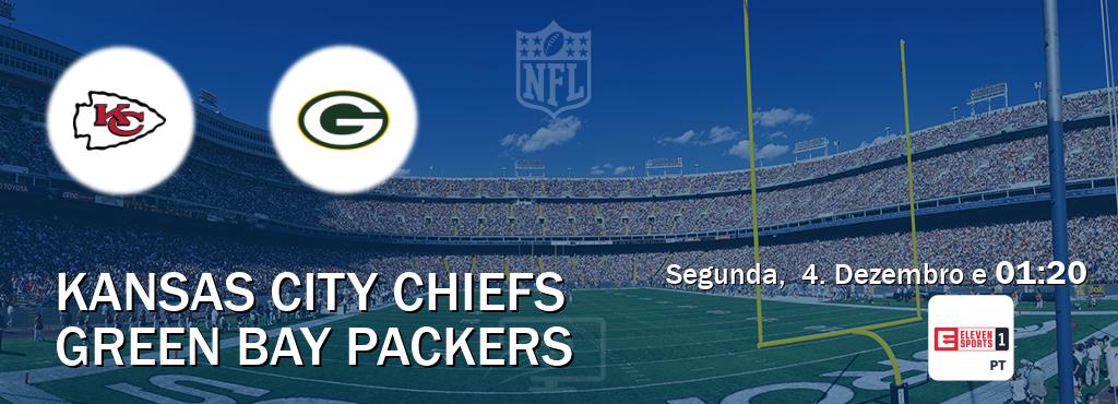 Jogo entre Kansas City Chiefs e Green Bay Packers tem emissão Eleven Sports 1 (Segunda,  4. Dezembro e  01:20).