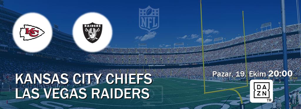 Karşılaşma Kansas City Chiefs - Las Vegas Raiders DAZN'den canlı yayınlanacak (Pazar, 19. Ekim 20:00). Karşılaşma Kansas City Chiefs - Las Vegas Raiders DAZN'den canlı yayınlanacak (Pazar, 19. Ekim 20:00).