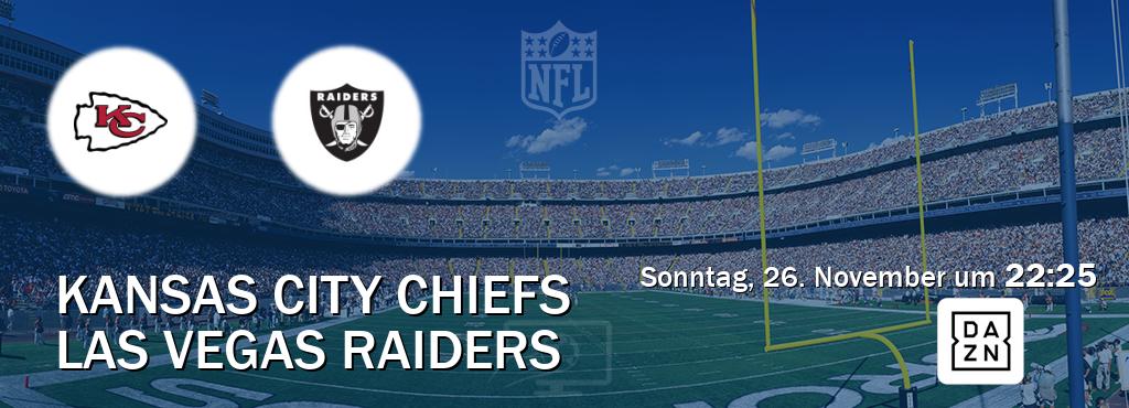 Das Spiel zwischen Kansas City Chiefs und Las Vegas Raiders wird am Sonntag, 26. November um  22:25, live vom DAZN übertragen.
