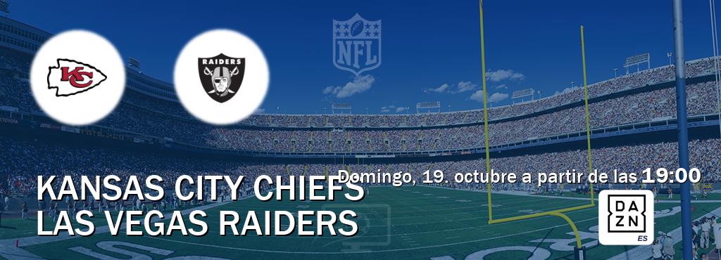 El partido entre Kansas City Chiefs y Las Vegas Raiders será retransmitido por DAZN España (domingo, 19. octubre a partir de las 19:00). El partido entre Kansas City Chiefs y Las Vegas Raiders será retransmitido por DAZN España (domingo, 19. octubre a partir de las 19:00).