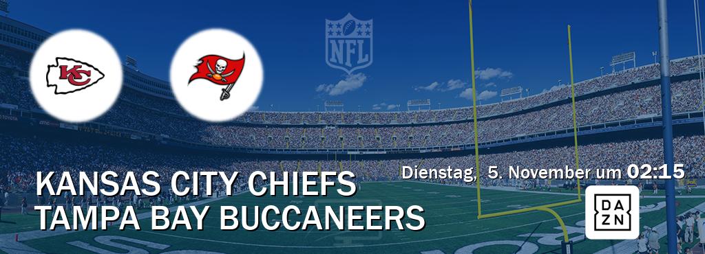 Das Spiel zwischen Kansas City Chiefs und Tampa Bay Buccaneers wird am Dienstag,  5. November um  02:15, live vom DAZN übertragen.