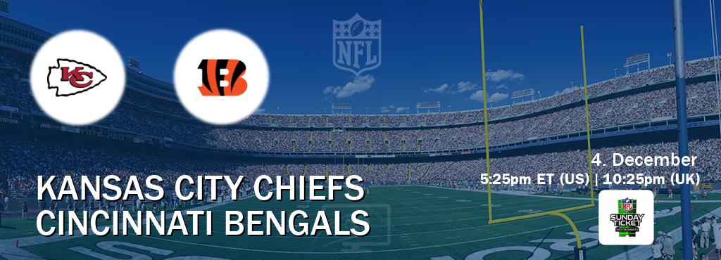 You can watch game live between Kansas City Chiefs and Cincinnati Bengals on NFL Sunday Ticket.