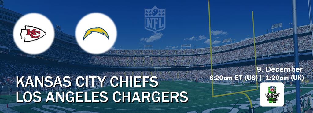 You can watch game live between Kansas City Chiefs and Los Angeles Chargers on NFL Sunday Ticket(US).