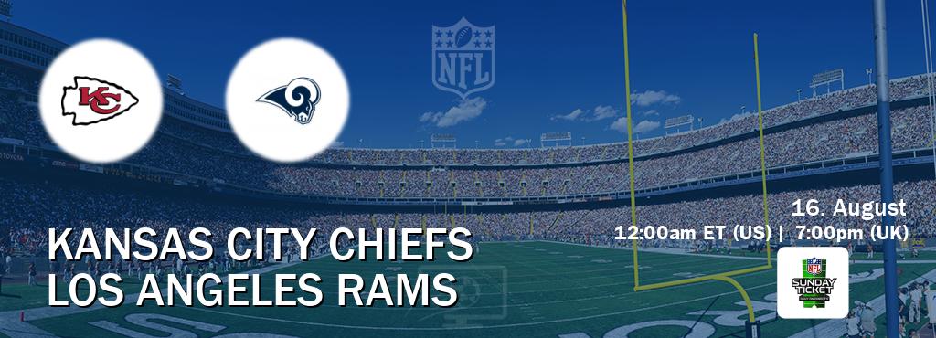 You can watch game live between Kansas City Chiefs and Los Angeles Rams on NFL Sunday Ticket(US). You can watch game live between Kansas City Chiefs and Los Angeles Rams on NFL Sunday Ticket(US).