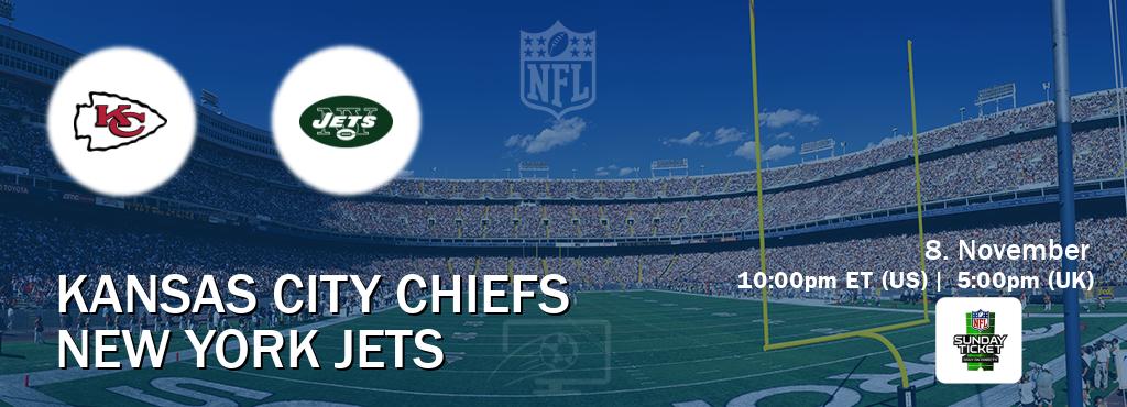 You can watch game live between Kansas City Chiefs and New York Jets on NFL Sunday Ticket(US). You can watch game live between Kansas City Chiefs and New York Jets on NFL Sunday Ticket(US).