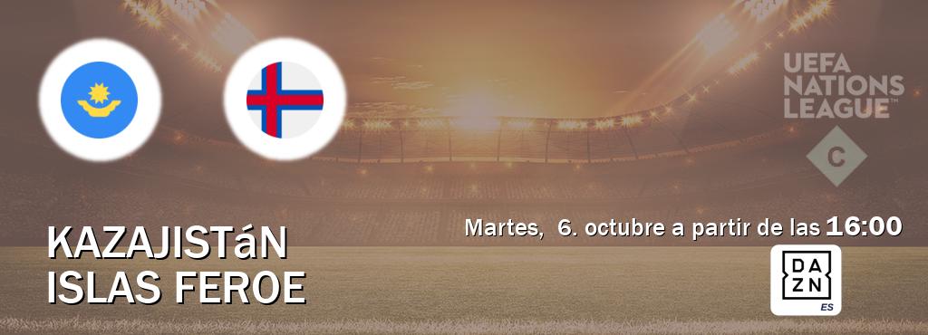 El partido entre Kazajistán y Islas Feroe será retransmitido por DAZN España (martes,  6. octubre a partir de las  16:00).