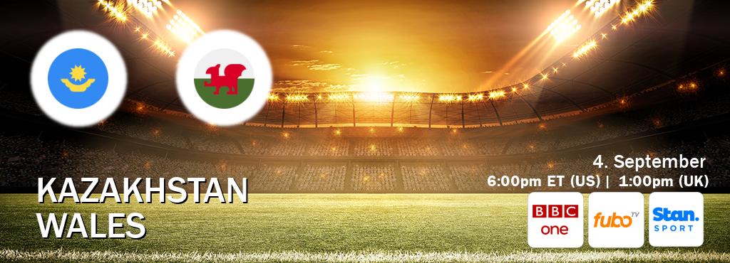You can watch game live between Kazakhstan and Wales on BBC One(UK), fuboTV(US), Stan Sport(AU). You can watch game live between Kazakhstan and Wales on BBC One(UK), fuboTV(US), Stan Sport(AU).