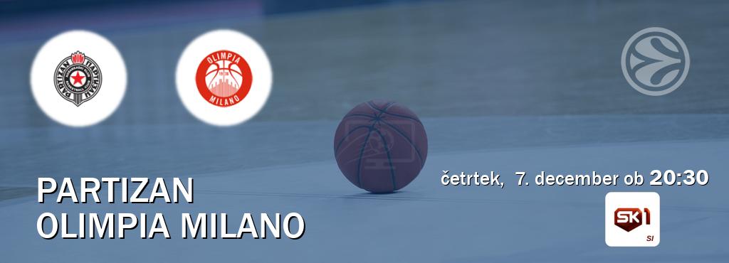 Partizan in Olimpia Milano v živo na Sportklub 1. Prenos tekme bo v četrtek,  7. december ob  20:30