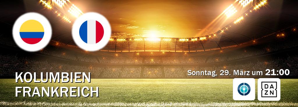 Das Spiel zwischen Kolumbien und Frankreich wird am Sonntag, 29. März um  21:00, live vom Sportdigital FUSSBALL und DAZN übertragen.