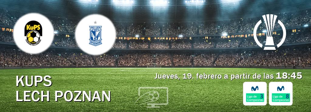 El partido entre KuPS y Lech Poznan será retransmitido por Movistar Liga de Campeones 3 y Movistar Liga de Campeones 8 (jueves, 19. febrero a partir de las 18:45). El partido entre KuPS y Lech Poznan será retransmitido por Movistar Liga de Campeones 3 y Movistar Liga de Campeones 8 (jueves, 19. febrero a partir de las 18:45).