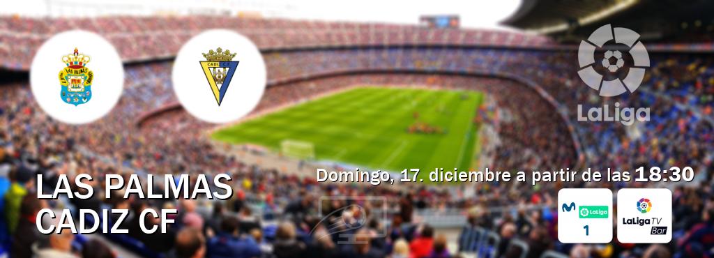 El partido entre Las Palmas y Cadiz CF será retransmitido por M. LaLiga 1 y LaLigaTV Bar (domingo, 17. diciembre a partir de las  18:30).