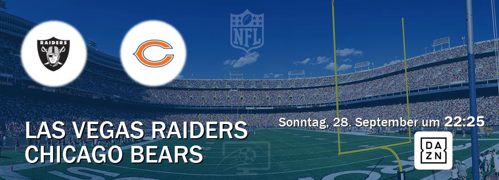 Das Spiel zwischen Las Vegas Raiders und Chicago Bears wird am Sonntag, 28. September um 22:25, live vom DAZN übertragen. Das Spiel zwischen Las Vegas Raiders und Chicago Bears wird am Sonntag, 28. September um 22:25, live vom DAZN übertragen.