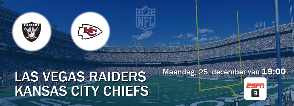 Wedstrijd tussen Las Vegas Raiders en Kansas City Chiefs live op tv bij ESPN 3 (maandag, 25. december van  19:00).