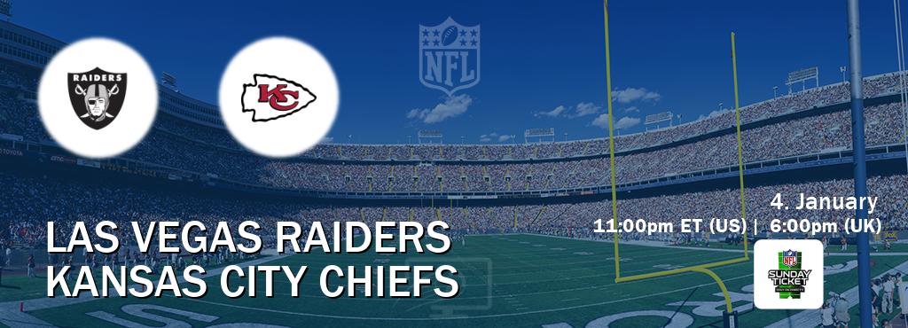 You can watch game live between Las Vegas Raiders and Kansas City Chiefs on NFL Sunday Ticket(US).