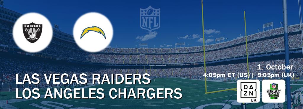 You can watch game live between Las Vegas Raiders and Los Angeles Chargers on DAZN UK(UK) and NFL Sunday Ticket(US).