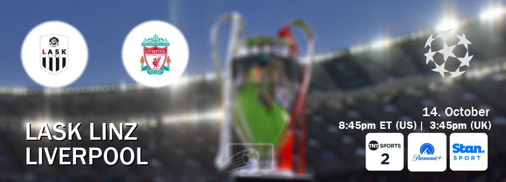 You can watch game live between LASK Linz and Liverpool on TNT Sports 2(UK), Paramount+(US), Stan Sport(AU). You can watch game live between LASK Linz and Liverpool on TNT Sports 2(UK), Paramount+(US), Stan Sport(AU).
