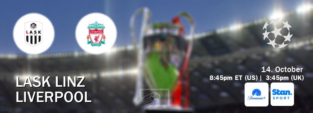 You can watch game live between LASK Linz and Liverpool on Paramount+(US) and Stan Sport(AU). You can watch game live between LASK Linz and Liverpool on Paramount+(US) and Stan Sport(AU).