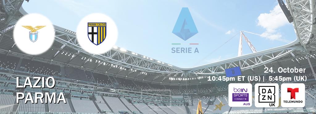 You can watch game live between Lazio and Parma on beIN Sports Connect(AU), DAZN UK(UK), Telemundo(US).