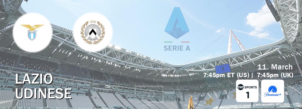 You can watch game live between Lazio and Udinese on TNT Sports 1(UK) and Paramount+(US).