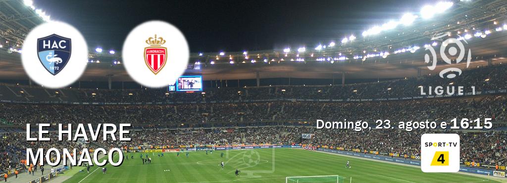 Jogo entre Le Havre e Monaco tem emissão Sport TV 4 (domingo, 23. agosto e  16:15).