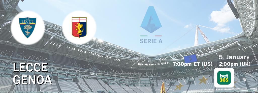 You can watch game live between Lecce and Genoa on bet365(UK).