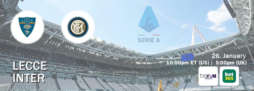 You can watch game live between Lecce and Inter on beIN SPORTS 1(AU) and bet365(UK).