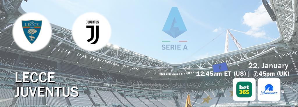 You can watch game live between Lecce and Juventus on bet365(UK) and Paramount+(US).