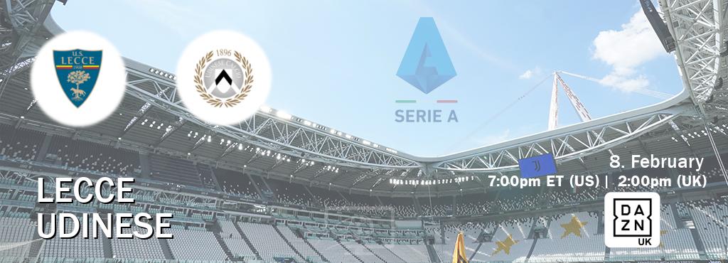 You can watch game live between Lecce and Udinese on DAZN UK(UK).