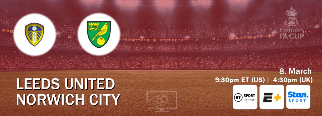 You can watch game live between Leeds United and Norwich City on TNT Sports Ultimate(UK), ESPN+(US), Stan Sport(AU).
