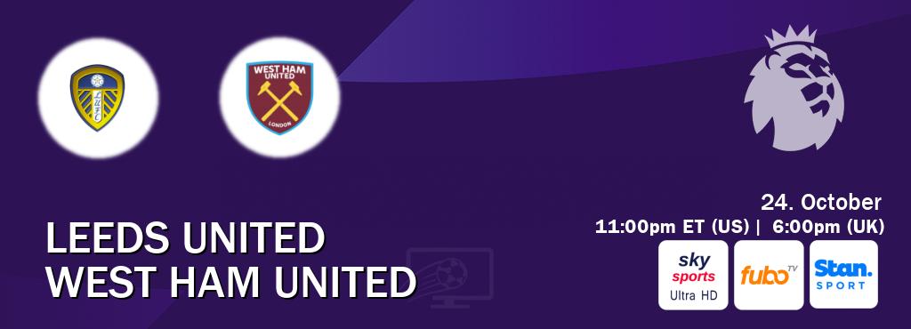 You can watch game live between Leeds United and West Ham United on Sky Sports Ultra HD(UK), fuboTV(US), Stan Sport(AU). You can watch game live between Leeds United and West Ham United on Sky Sports Ultra HD(UK), fuboTV(US), Stan Sport(AU).