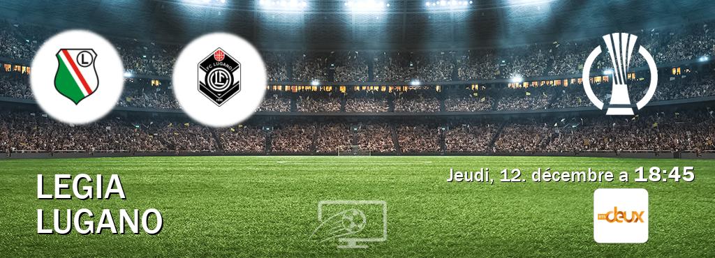 Match entre Legia et Lugano en direct à la RTS Deux (jeudi, 12. décembre a  18:45).