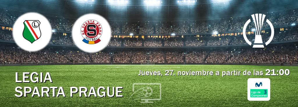 El partido entre Legia y Sparta Prague será retransmitido por Movistar Liga de Campeones 3 (jueves, 27. noviembre a partir de las  21:00).