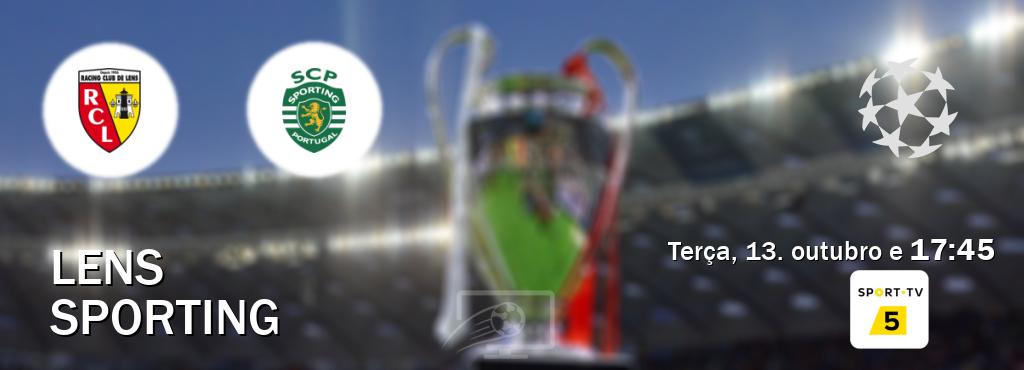 Jogo entre Lens e Sporting tem emissão Sport TV 5 (terça, 13. outubro e 17:45). Jogo entre Lens e Sporting tem emissão Sport TV 5 (terça, 13. outubro e 17:45).