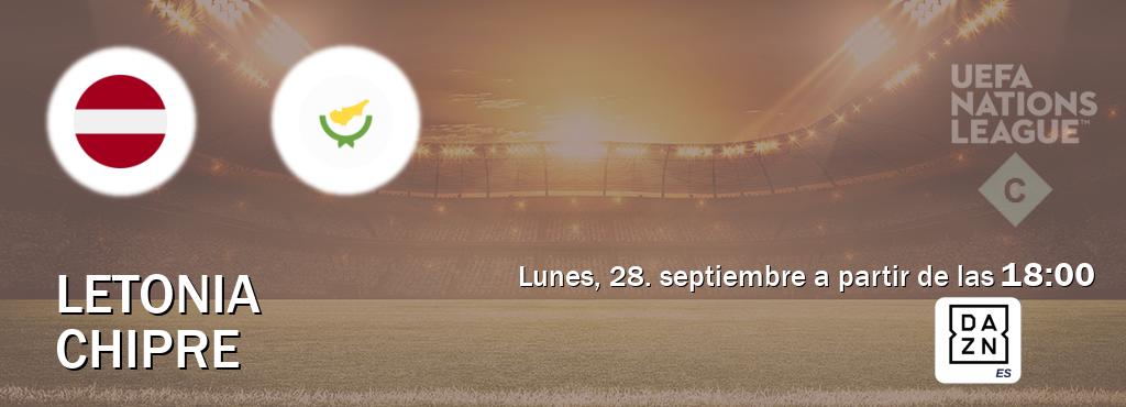 El partido entre Letonia y Chipre será retransmitido por DAZN España (lunes, 28. septiembre a partir de las 18:00). El partido entre Letonia y Chipre será retransmitido por DAZN España (lunes, 28. septiembre a partir de las 18:00).