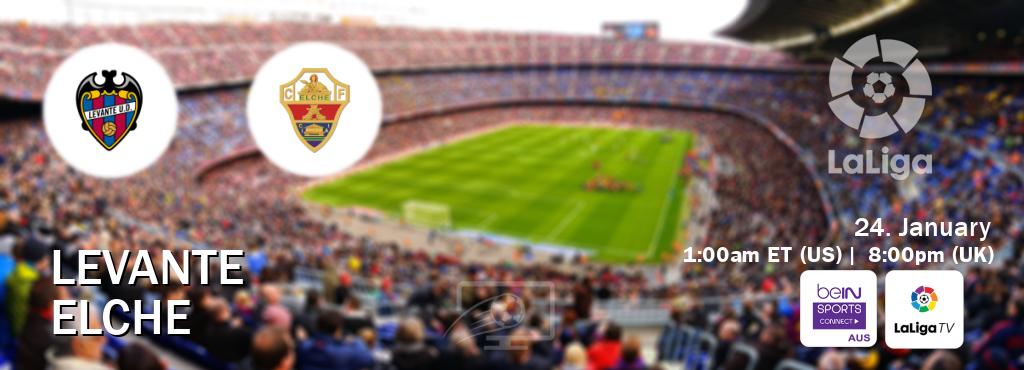 You can watch game live between Levante and Elche on beIN Sports Connect(AU) and LaLiga TV(UK).
