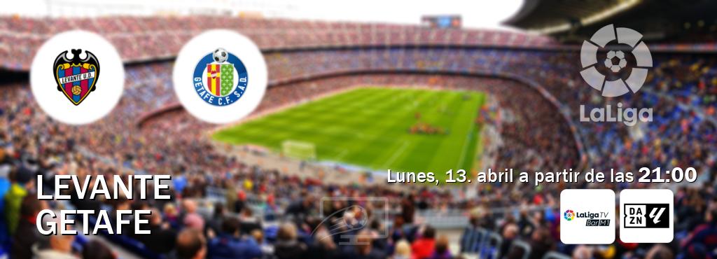 El partido entre Levante y Getafe será retransmitido por La Liga TV Bar M1 y DAZN Laliga (lunes, 13. abril a partir de las  21:00).
