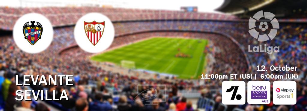 You can watch game live between Levante and Sevilla on OneFootball, beIN Sports Connect(AU), Viaplay Sports 1(UK).