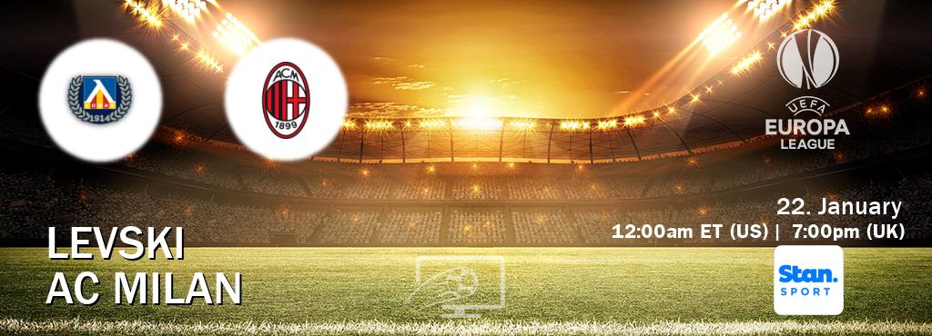 You can watch game live between Levski and AC Milan on Stan Sport(AU). You can watch game live between Levski and AC Milan on Stan Sport(AU).