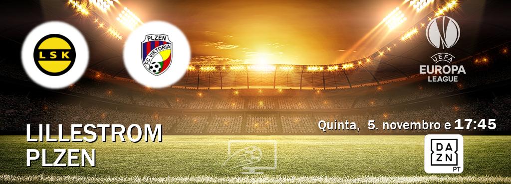 Jogo entre Lillestrom e Plzen tem emissão DAZN (quinta,  5. novembro e  17:45).