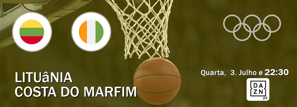 Jogo entre Lituânia e Costa do Marfim tem emissão DAZN (Quarta,  3. Julho e  22:30).