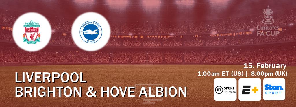 You can watch game live between Liverpool and Brighton & Hove Albion on TNT Sports Ultimate(UK), ESPN+(US), Stan Sport(AU).