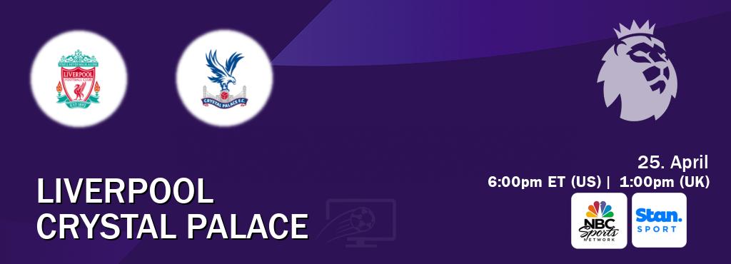 You can watch game live between Liverpool and Crystal Palace on NBCS Network(US) and Stan Sport(AU).