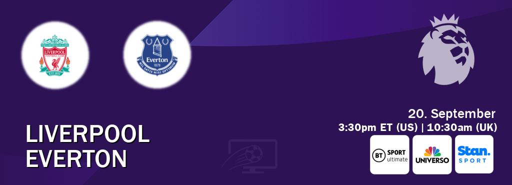 You can watch game live between Liverpool and Everton on TNT Sports Ultimate(UK), UNIVERSO(US), Stan Sport(AU). You can watch game live between Liverpool and Everton on TNT Sports Ultimate(UK), UNIVERSO(US), Stan Sport(AU).
