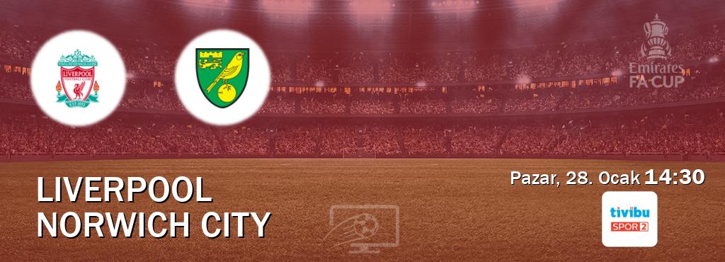 Karşılaşma Liverpool - Norwich City Tivibu Spor 2'den canlı yayınlanacak (Pazar, 28. Ocak  14:30).