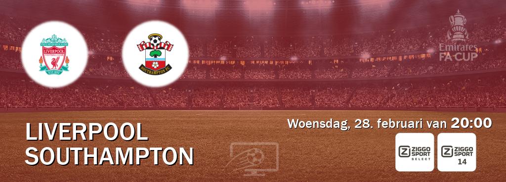 Wedstrijd tussen Liverpool en Southampton live op tv bij Ziggo Select, Ziggo Sport 14 (woensdag, 28. februari van  20:00).