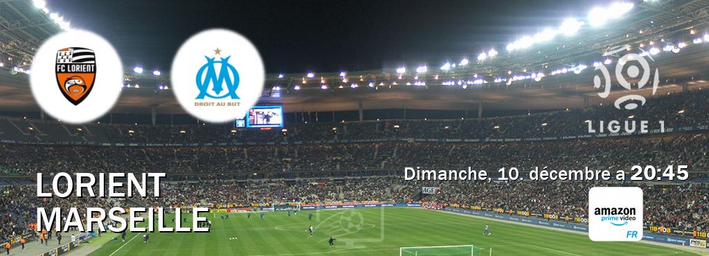 Match entre Lorient et Marseille en direct à la Amazon Prime FR (dimanche, 10. décembre a  20:45).